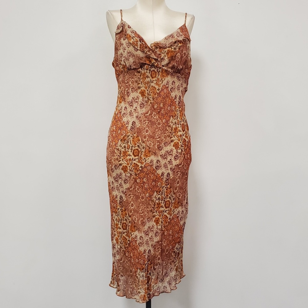 KH Studio Womens 90s Babydoll Bandana Patchwork Dress Size S Orange Boho Midi